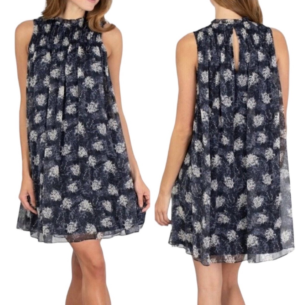 JOIE Baltic Ruffle Neck Printed Flowy Printed Flowy Swing Mini Slip Dress - M